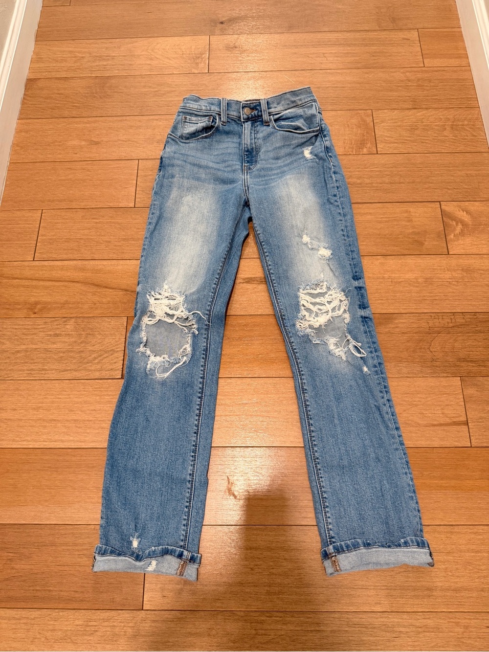 Women's Light Blue Distressed Straight-Leg Willow & Root Jeans